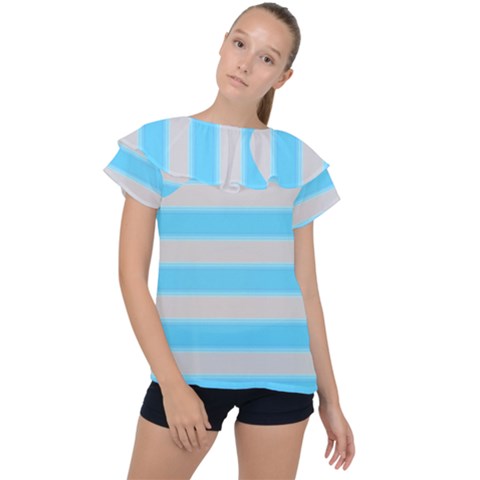 Bold Stripes Turquoise Pattern Ruffle Collar Chiffon Blouse by BrightVibesDesign