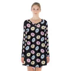 Donuts Pattern Long Sleeve Velvet V-neck Dress by Valentinaart