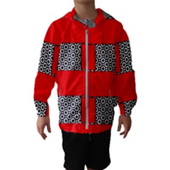 Black And White Red Patterns Hooded Windbreaker (kids) by Simbadda