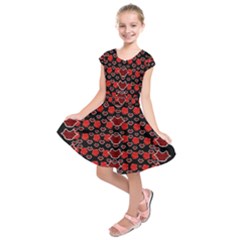 Red Lips And Roses Just For Love Kids  Short Sleeve Dress by pepitasart