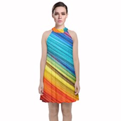 Rainbow Velvet Halter Neckline Dress  by NSGLOBALDESIGNS2