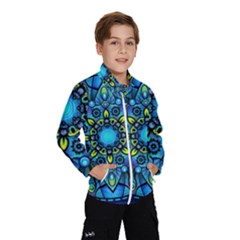 Mandala Blue Abstract Circle Windbreaker (kids) by Simbadda