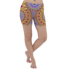 Geometric Flower Oriental Ornament Lightweight Velour Yoga Shorts by Simbadda