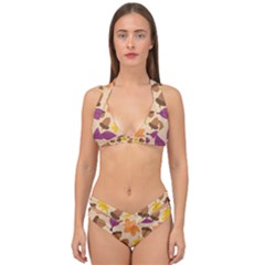 Acorn Pattern Double Strap Halter Bikini Set by Hansue