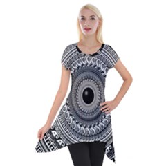 Graphic Design Round Geometric Short Sleeve Side Drop Tunic by Nexatart