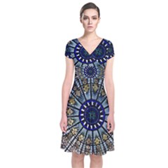 Pattern Art Form Architecture Short Sleeve Front Wrap Dress by Nexatart