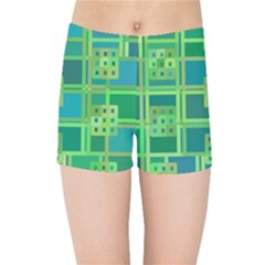 Green Abstract Geometric Kids Sports Shorts by Sapixe