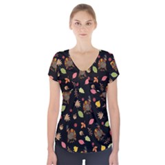 Thanksgiving Turkey Pattern Short Sleeve Front Detail Top by Valentinaart