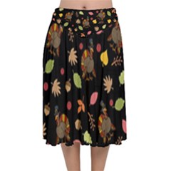 Thanksgiving Turkey Pattern Velvet Flared Midi Skirt by Valentinaart