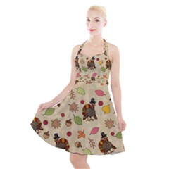 Thanksgiving Turkey Pattern Halter Party Swing Dress  by Valentinaart