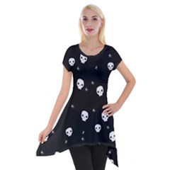Pattern Skull Stars Halloween Gothic On Black Background Short Sleeve Side Drop Tunic by genx