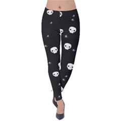 Pattern Skull Stars Halloween Gothic On Black Background Velvet Leggings by genx