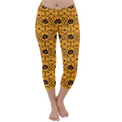 Pattern Pumpkin Spider Vintage Halloween Gothic Orange And Black Capri Winter Leggings  by genx