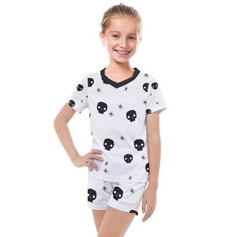 Pattern Skull Stars Handrawn Naive Halloween Gothic Black And White Kids  Mesh Tee And Shorts Set by genx