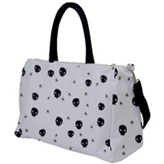 Pattern Skull Stars Handrawn Naive Halloween Gothic Black And White Duffel Travel Bag by genx