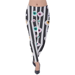 Pattern Eyeball Black And White Naive Stripes Gothic Halloween Velvet Leggings by genx