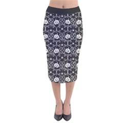 Pattern Pumpkin Spider Vintage Gothic Halloween Black And White Velvet Midi Pencil Skirt by genx