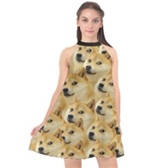 Doge Meme Doggo Kekistan Funny Pattern Halter Neckline Chiffon Dress  by snek