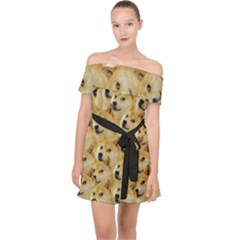 Doge Meme Doggo Kekistan Funny Pattern Off Shoulder Chiffon Dress by snek