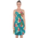 Apu Apustaja and Groyper Pepe The Frog frens Hawaiian Shirt with red Hibiscus on Green background from Kekistan Ruffle Detail Chiffon Dress View1