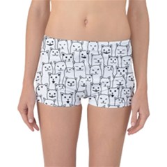 Funny Cat Pattern Organic Style Minimalist On White Background Reversible Boyleg Bikini Bottoms by genx