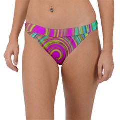 Groovy Abstract Pink, Turquoise And Yellow Swirl Band Bikini Bottom by myrubiogarden