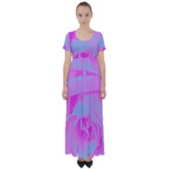 Perfect Hot Pink And Light Blue Rose Detail High Waist Short Sleeve Maxi Dress by myrubiogarden