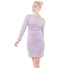 Pattern Christmas Pattern Red Stars Button Long Sleeve Dress by Sapixe