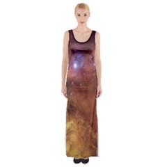 Cosmic Astronomy Sky With Stars Orange Brown And Yellow Thigh Split Maxi Dress by genx