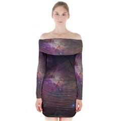 Orion Nebula Star Formation Orange Pink Brown Pastel Constellation Astronomy Long Sleeve Off Shoulder Dress by genx