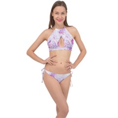 Colorful Butterfly Purple Cross Front Halter Bikini Set by Mariart