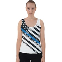 Usa Flag The Thin Blue Line I Back The Blue Usa Flag Grunge On White Background Velvet Tank Top by snek