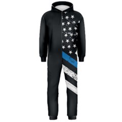 Usa Flag The Thin Blue Line I Back The Blue Usa Flag Grunge On Black Background Hooded Jumpsuit (men)  by snek