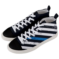 Usa Flag The Thin Blue Line I Back The Blue Usa Flag Grunge On Black Background Men s Mid-top Canvas Sneakers by snek