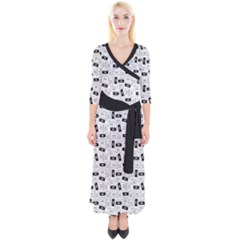 Tape Cassette 80s Retro Genx Pattern Black And White Quarter Sleeve Wrap Maxi Dress by genx