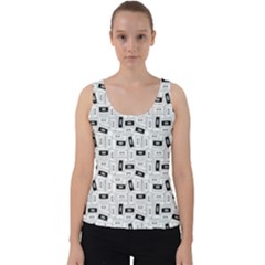 Tape Cassette 80s Retro Genx Pattern Black And White Velvet Tank Top by genx