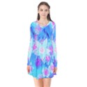 Blue And Hot Pink Succulent Underwater Sedum Long Sleeve V-neck Flare Dress View1