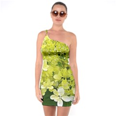 Elegant Chartreuse Green Limelight Hydrangea Macro One Soulder Bodycon Dress by myrubiogarden