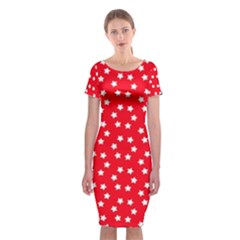 Christmas Pattern White Stars Red Classic Short Sleeve Midi Dress by Mariart