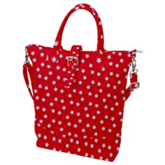 Christmas Pattern White Stars Red Buckle Top Tote Bag by Mariart