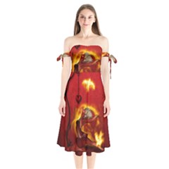 Wonderful Fairy Of The Fire With Fire Birds Shoulder Tie Bardot Midi Dress by FantasyWorld7