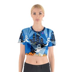 Halloween Ghosts Haunted House Cotton Crop Top by Wegoenart