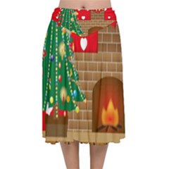 Christmas Room Living Room Velvet Flared Midi Skirt by Wegoenart