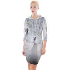 Peacock White Bird Nature Quarter Sleeve Hood Bodycon Dress by Wegoenart