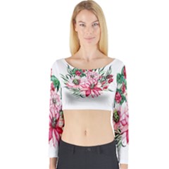 Bloom Christmas Red Flowers Long Sleeve Crop Top by Simbadda