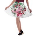 Bloom Christmas Red Flowers A-line Skater Skirt View2