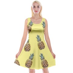 Pineapples Fruit Pattern Texture Reversible Velvet Sleeveless Dress by Simbadda