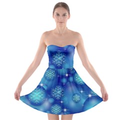 Blue Background Christmas Strapless Bra Top Dress by Wegoenart