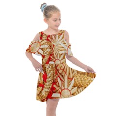 Christmas Straw Xmas Gold Kids  Shoulder Cutout Chiffon Dress by Wegoenart