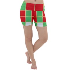 Christmas Fabric Textile Red Green Lightweight Velour Yoga Shorts by Wegoenart